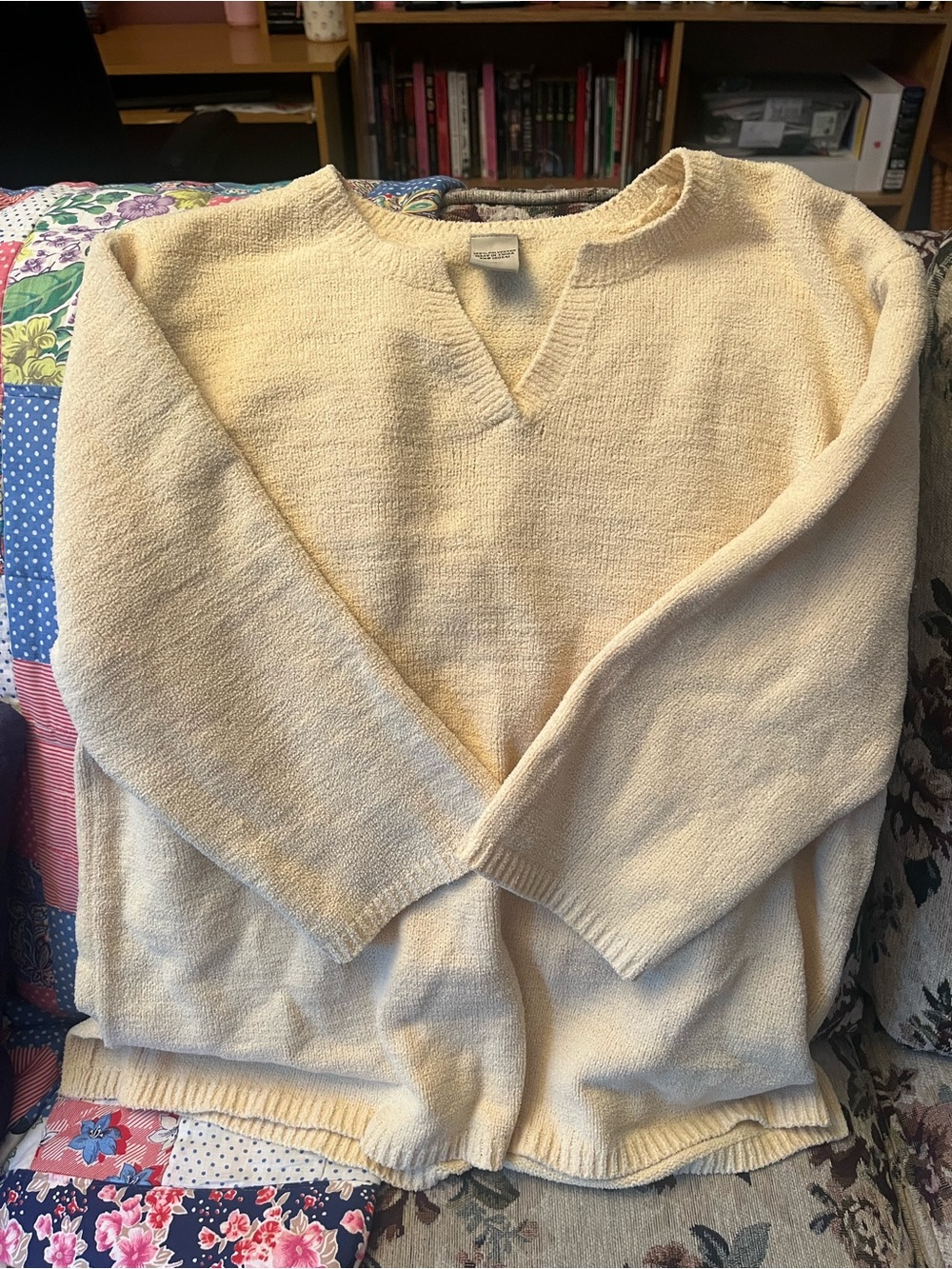 Cream V-Neck Knit Sweater